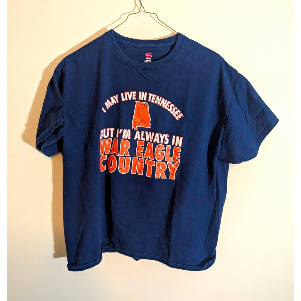 Hanes Shirt Mens XL Navy Short Sleeve Tee Auburn Tigers War Eagle Country TN